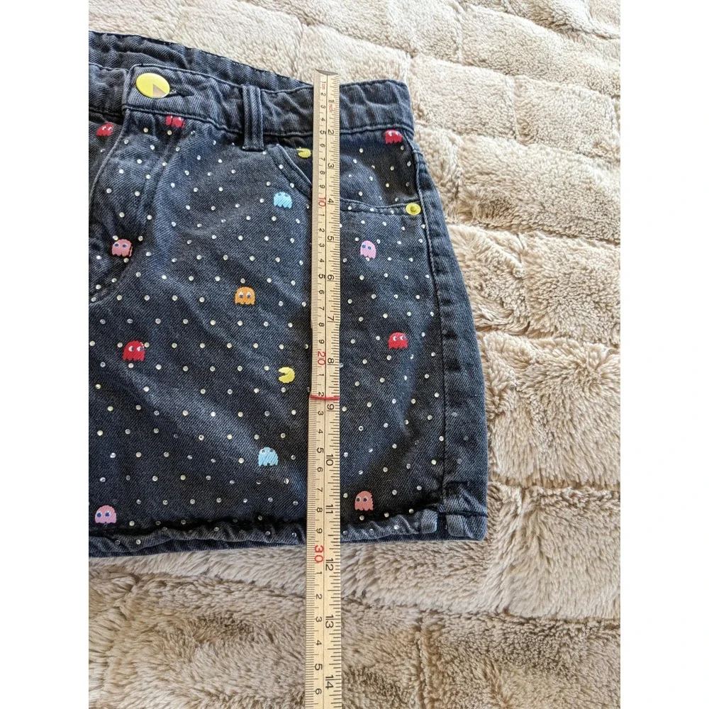 Justice Pac-Man Girls Denim Shorts Black Rhinestone PolkaDot Retro Gaming Size14